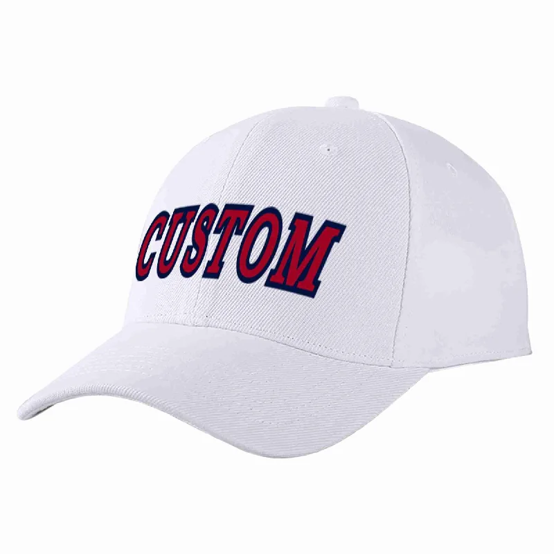 Fundraiser Baseball Cap-Custom White Red-Navy Curved Eaves Sport Baseball Cap Design for Men/Women/Youth