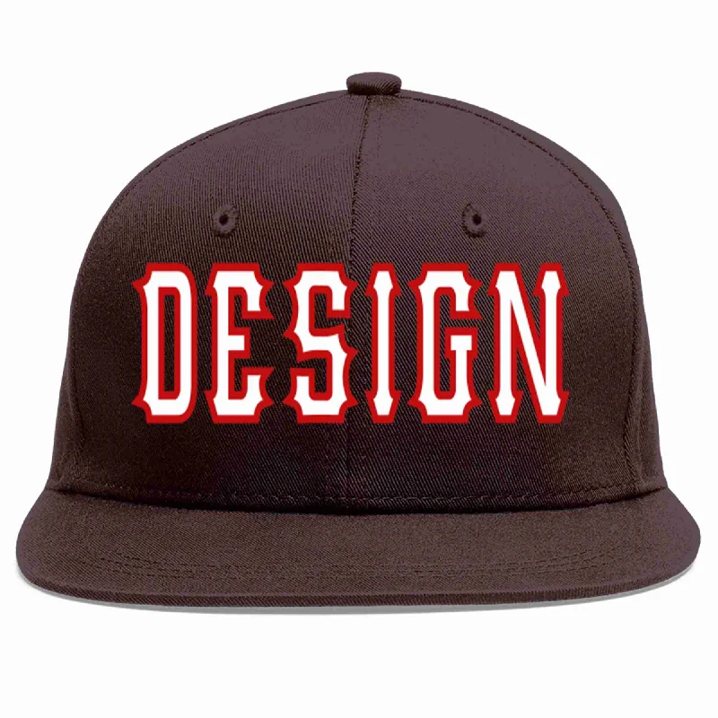 Police Baseball Cap-Custom Brown White-Red Flat Eaves Sport Baseball Cap Design for Men/Women/Youth