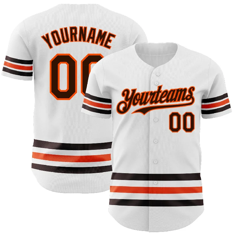 Replica Football Jersey-Replica Basketball Jersey-Replica Baseball Jersey-Custom White Brown-Orange Line Authentic Baseball Jersey