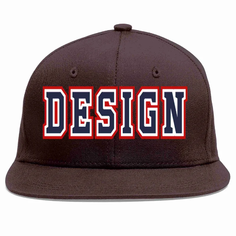 EDM Baseball Cap-Custom Brown Navy-White Flat Eaves Sport Baseball Cap Design for Men/Women/Youth