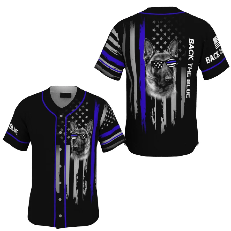 Football Jersey With Classic Logo-Basketball Jersey With Classic Logo-Baseball Jersey With Black And White Design-Police Belgian Malinois Back The Blue Usa Flag Baseball Jersey