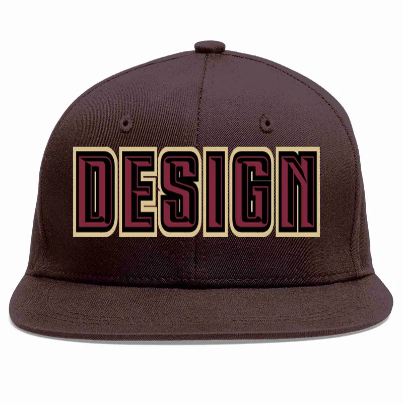 Sun Protection Baseball Cap-Custom Brown Crimson-Black Flat Eaves Sport Baseball Cap Design for Men/Women/Youth