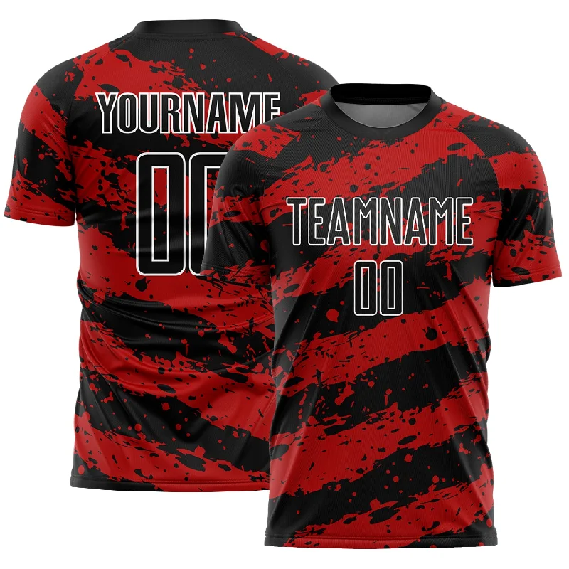 Football Jersey For Fan Merchandise-Custom Black Red-White Splash Sublimation Soccer Uniform Jersey