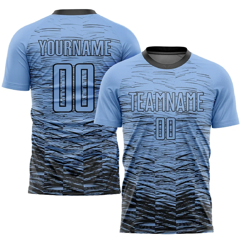 Football Jersey For Cold Weather Play-Custom Light Blue Black Sublimation Soccer Uniform Jersey