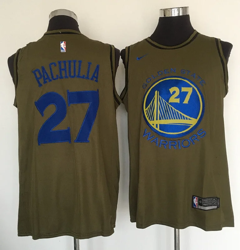 Basketball Jersey With Team Branding-Warriors 27 Zaza Pachulia Olive Swingman Basketball Jersey