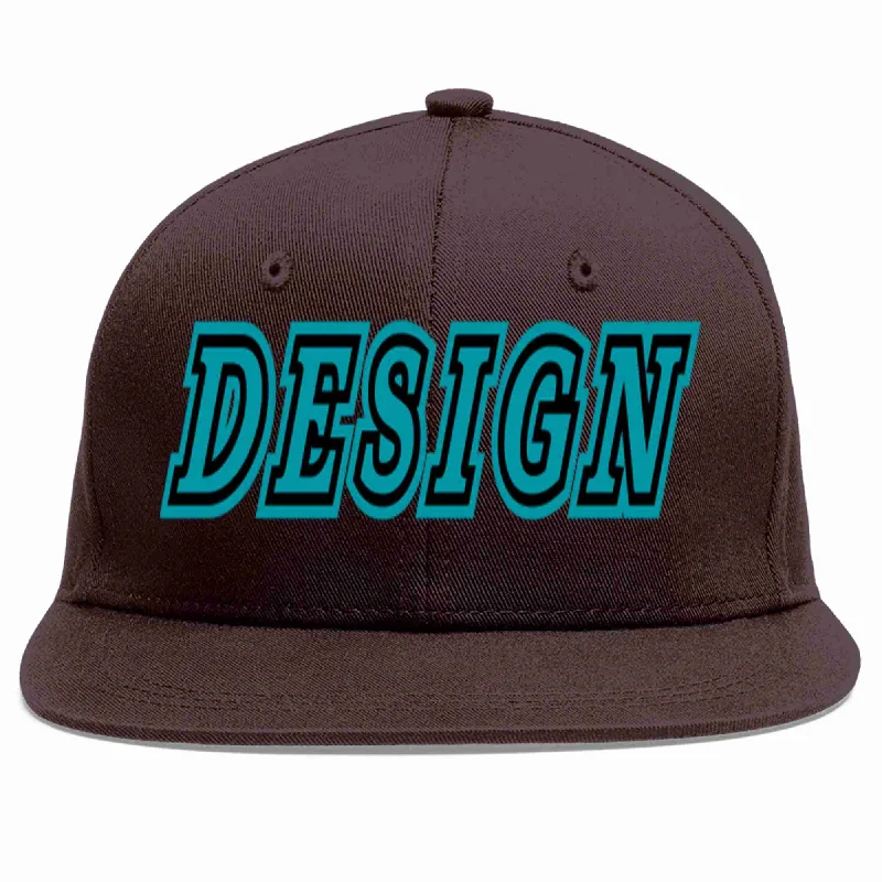 Gamer Baseball Cap-Custom Brown Aqua-Black Flat Eaves Sport Baseball Cap Design for Men/Women/Youth