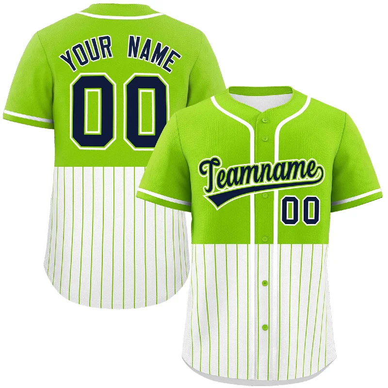 Cotton Football Jersey-Cotton Basketball Jersey-Mesh Baseball Jersey-Custom Neon Green White Personalized Half Stripe Design Authentic Baseball Jersey