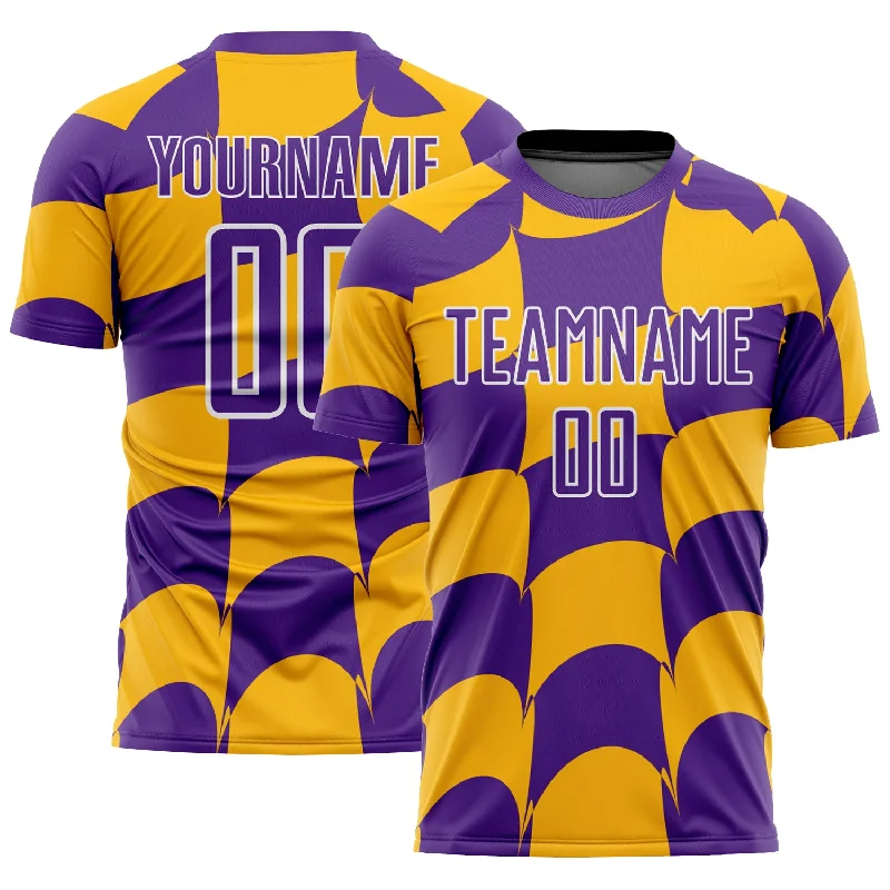 Football Jersey With Sublimation Design-Custom Purple Gold-White Plaid Sublimation Soccer Uniform Jersey