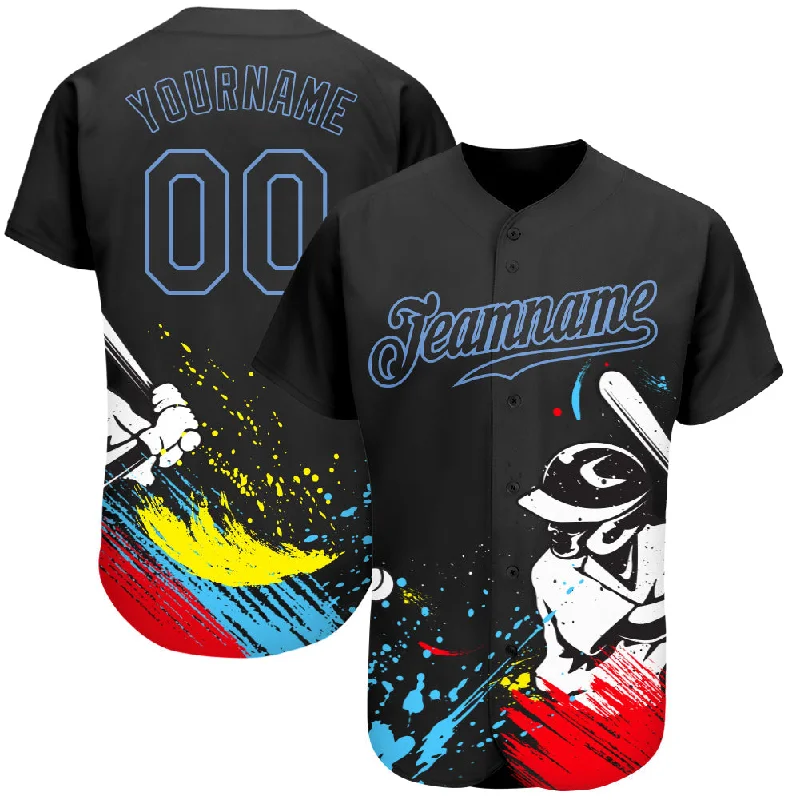 Mesh Football Jersey-Mesh Basketball Jersey-Short Sleeve Baseball Jersey-Custom Graffiti Pattern Black-Light Blue 3D Authentic Baseball Jersey