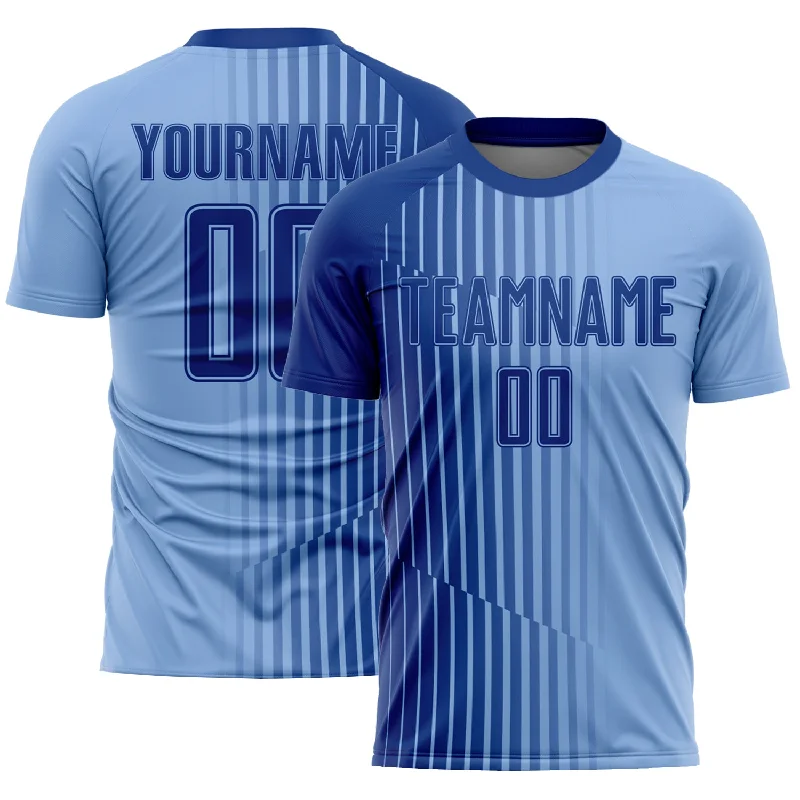 Football Jersey For Local Leagues-Custom Light Blue Royal Lines Sublimation Soccer Uniform Jersey