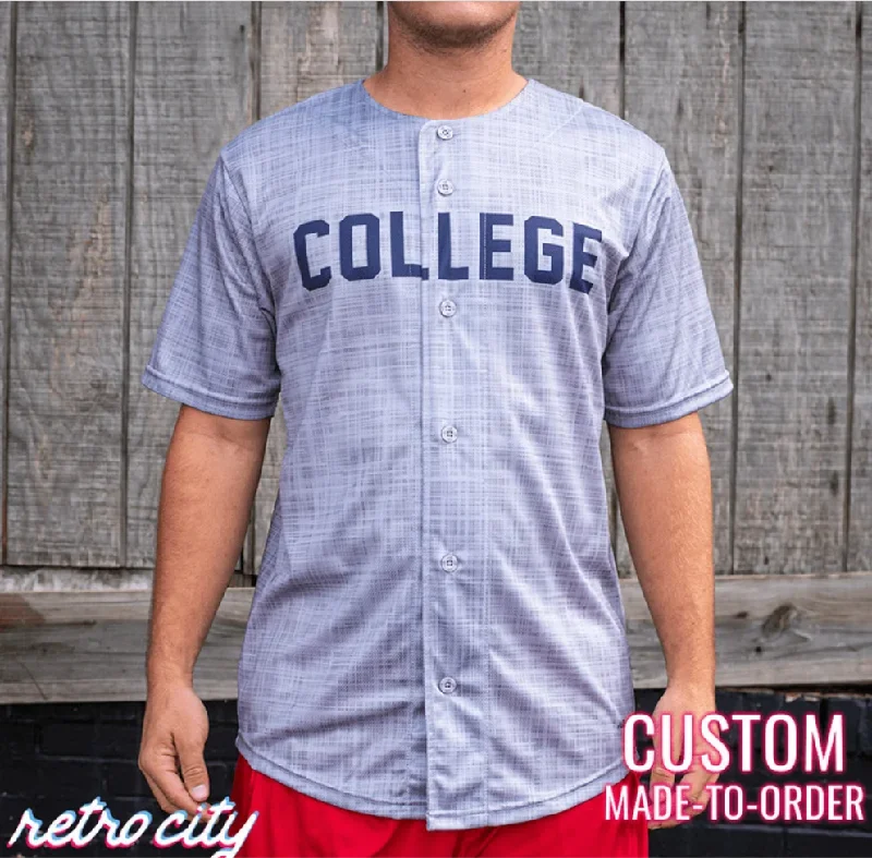 Football Jersey With Built-In Ventilation-Basketball Jersey With Built-In Ventilation-Baseball Jersey With 3D Print-Animal House 'College' Full-Button Baseball Fan Jersey (Gray)