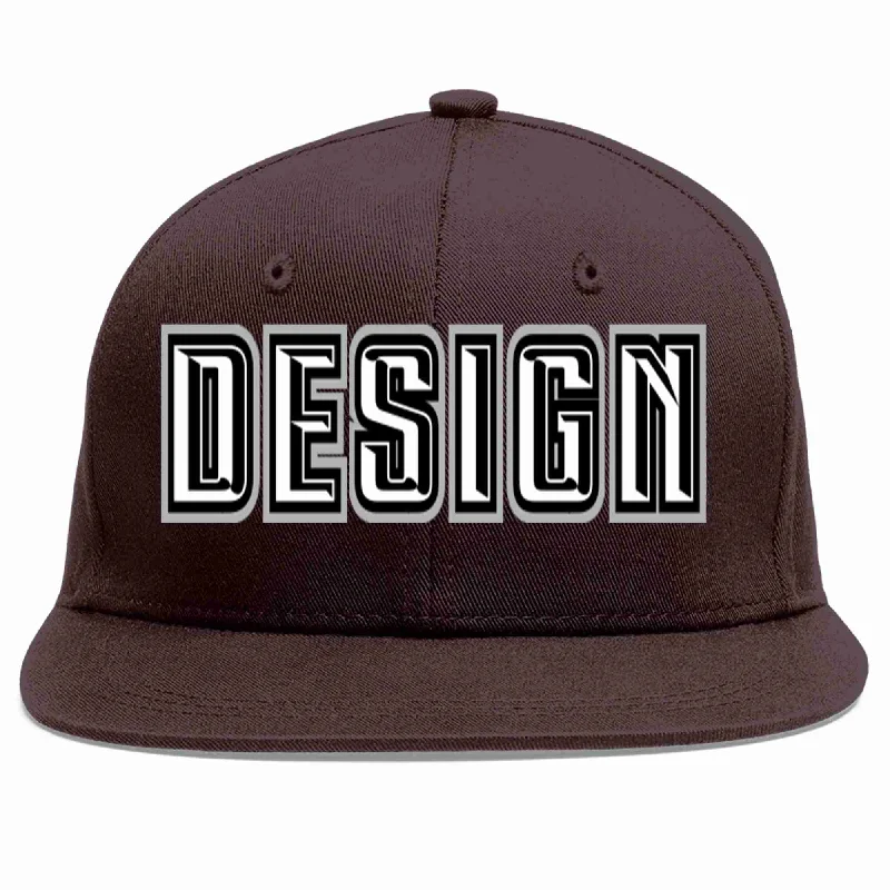 Lightweight Baseball Cap-Custom Brown White-Black Flat Eaves Sport Baseball Cap Design for Men/Women/Youth