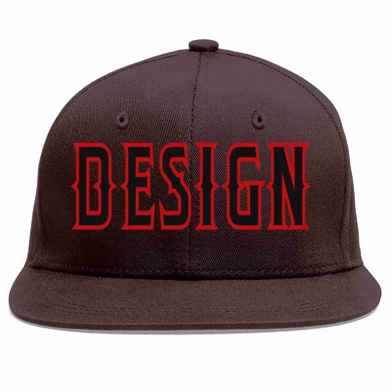 Old School Baseball Cap-Custom Brown Black-Red Flat Eaves Sport Baseball Cap Design for Men/Women/Youth