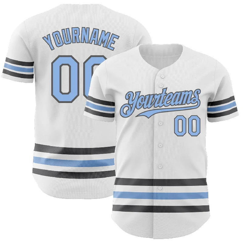 Football Jersey With Neon Stitching-Basketball Jersey With Neon Stitching-Baseball Jersey With Metallic Finish-Custom White Light Blue-Steel Gray Line Authentic Baseball Jersey