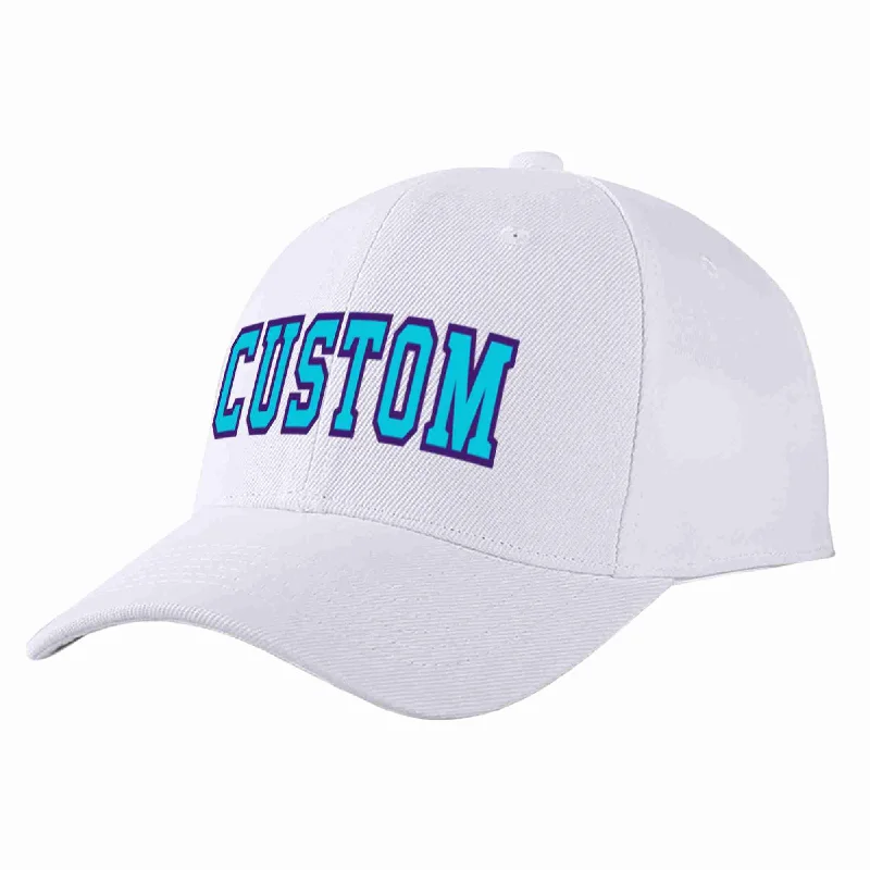 Statement Baseball Cap-Custom White Light Blue-Purple Curved Eaves Sport Baseball Cap Design for Men/Women/Youth