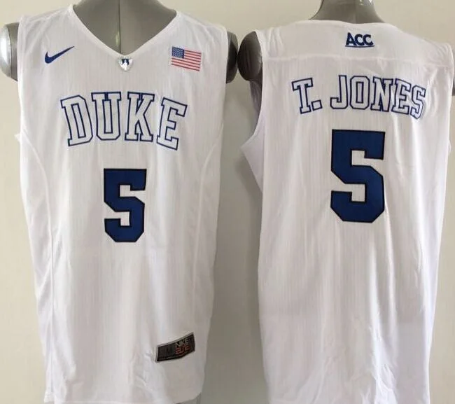 Basketball Jersey With V-Neck-Duke Blue Devils 5 T.Jones White Elite College Basketball Jersey