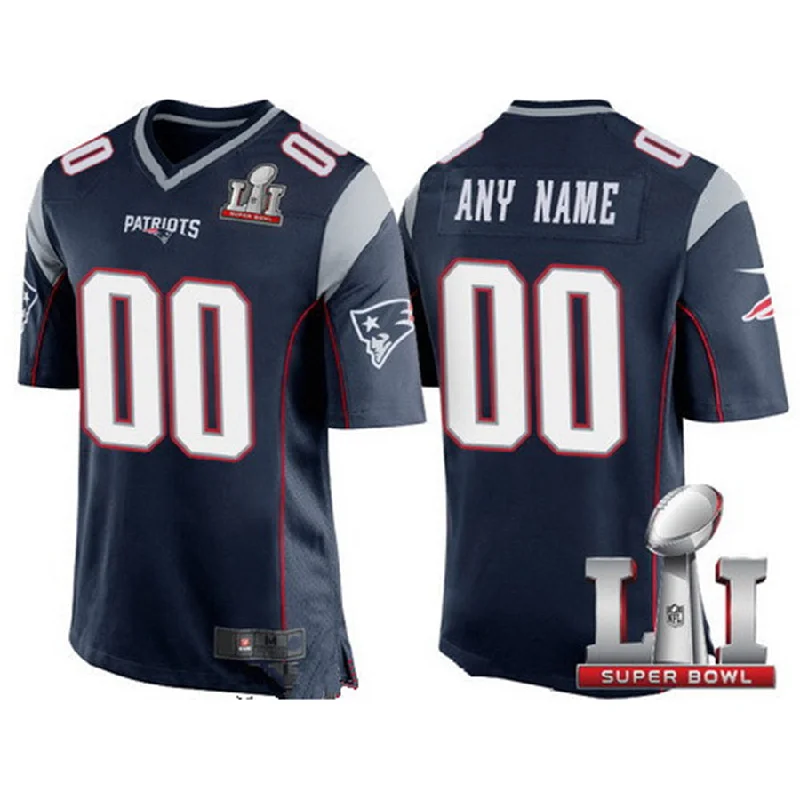 Rugby Jersey For Amateur Players-Custom NE.Patriots Navy Blue 2017 Super Bowl LI Game Jersey Stitched American Football Jerseys