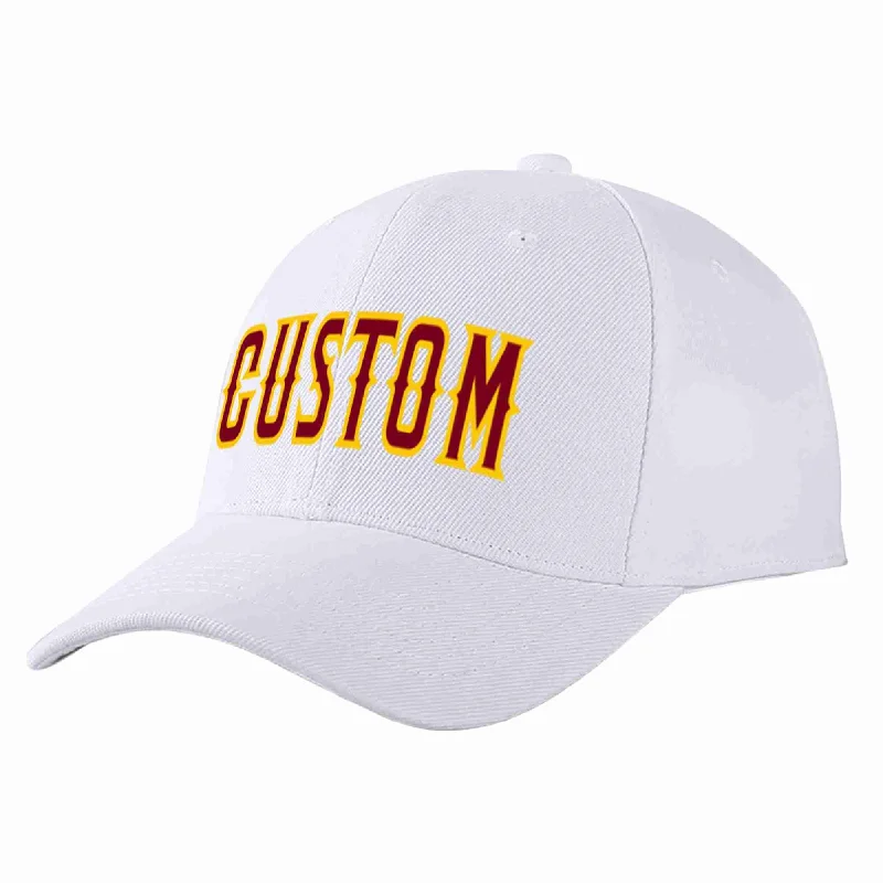 Baseball Cap For Adults-Custom White Crimson-Yellow Curved Eaves Sport Baseball Cap Design for Men/Women/Youth