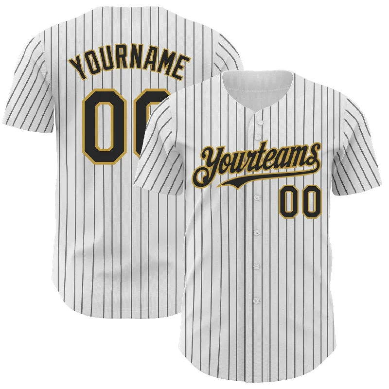 Football Jersey For Summer-Basketball Jersey For Summer-Baseball Jersey With Zipper-Custom White Black Pinstripe Old Gold Authentic Baseball Jersey