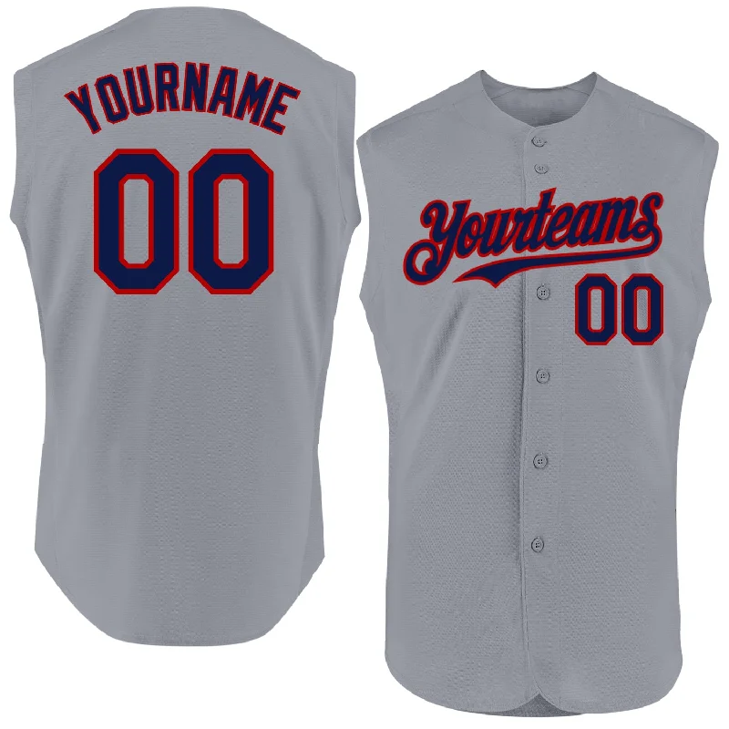 Kids Football Jersey-Kids Basketball Jersey-World Series Baseball Jersey-Custom Gray Navy-Red Authentic Sleeveless Baseball Jersey