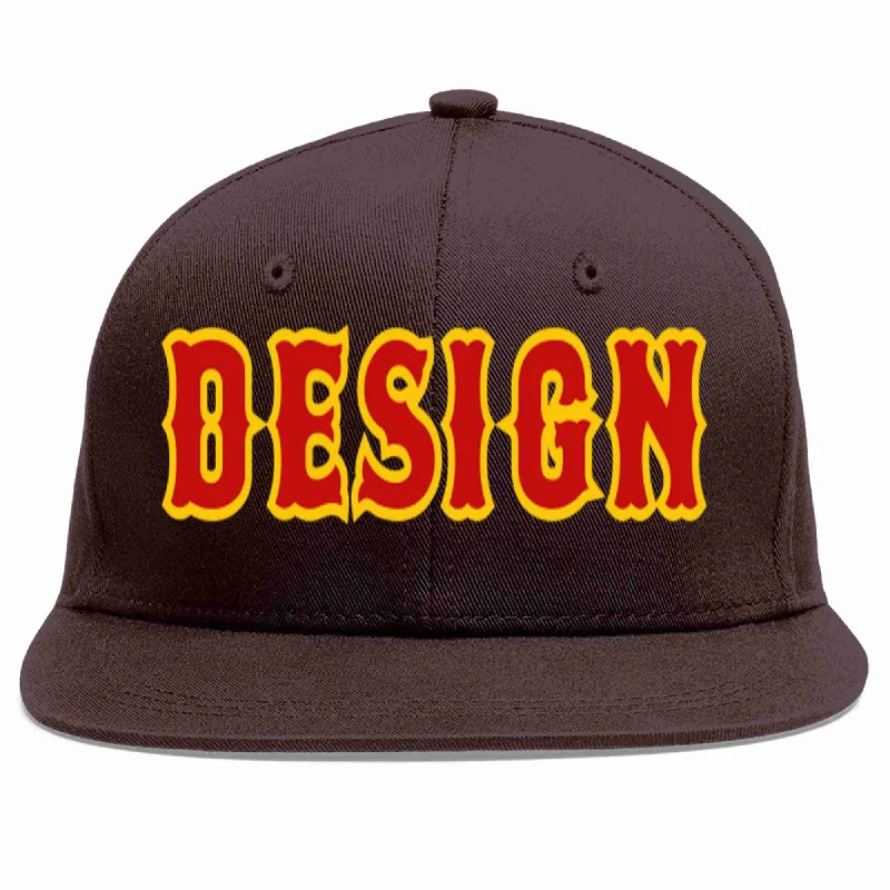 Work Baseball Cap-Custom Brown Red-Yellow Flat Eaves Sport Baseball Cap Design for Men/Women/Youth