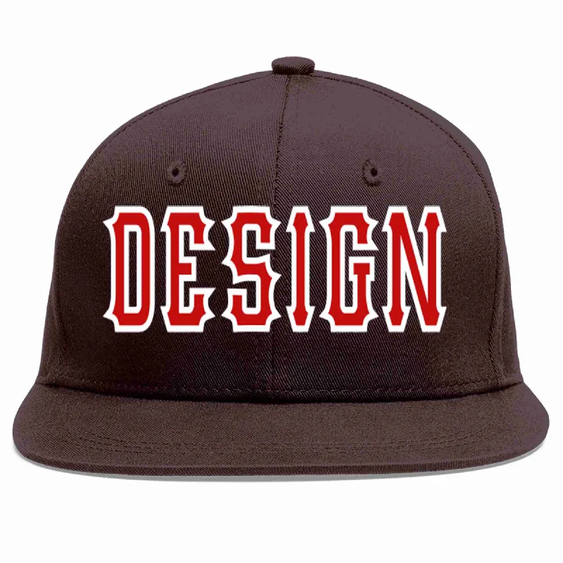 Workwear Baseball Cap-Custom Brown Red-White Flat Eaves Sport Baseball Cap Design for Men/Women/Youth