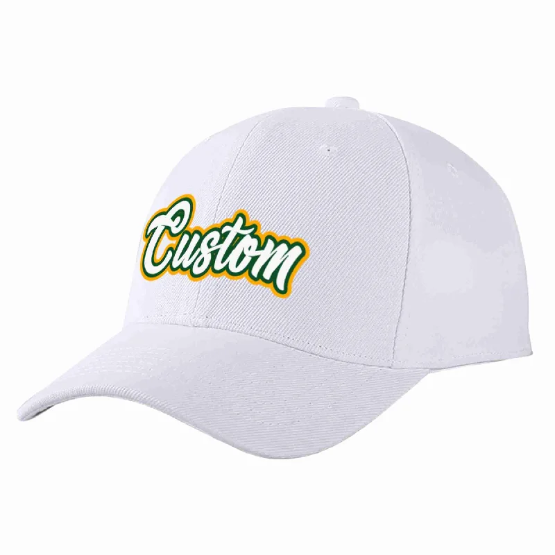 Baseball Cap For Ranchers-Custom White White-Kelly Green Curved Eaves Sport Baseball Cap Design for Men/Women/Youth