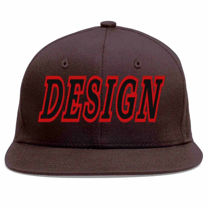 Sci-Fi Baseball Cap-Custom Brown Black-Red Flat Eaves Sport Baseball Cap Design for Men/Women/Youth