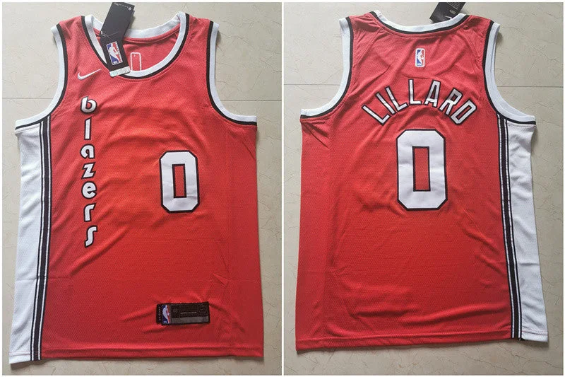 Basketball Jersey With Mesh Panels-Blazers 0 Damian Lillard Red Swingman Basketball Jersey