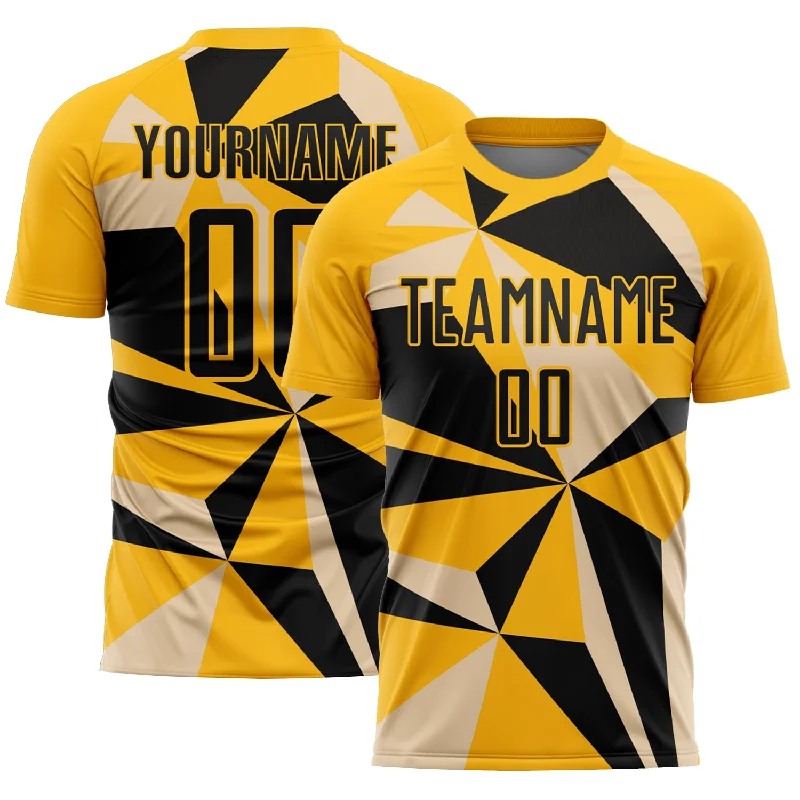 Football Jersey With Personalized Design-Custom Gold Black Geometric Pattern Sublimation Soccer Uniform Jersey