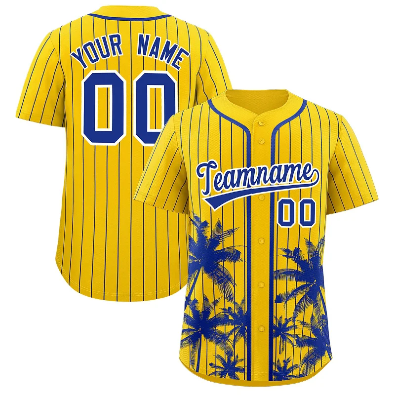 Women’s Football Jersey-Women’s Basketball Jersey-Hall of Fame Baseball Jersey-Custom Gold Royal Pinstripe Coconut Tree Pattern Authentic Baseball Jersey