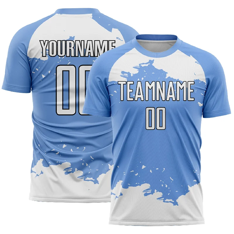 Football Jersey With Large Number Print-Custom Light Blue White-Black Abstract Fragment Art Sublimation Soccer Uniform Jersey