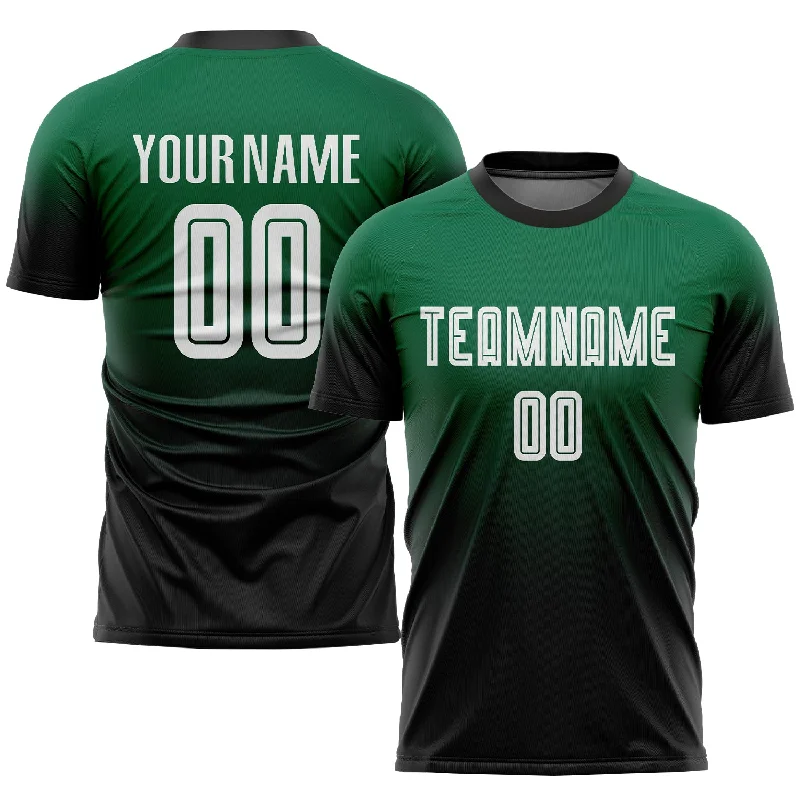 Personalized Football Jersey For Men-Custom Kelly Green White-Black Sublimation Fade Fashion Soccer Uniform Jersey