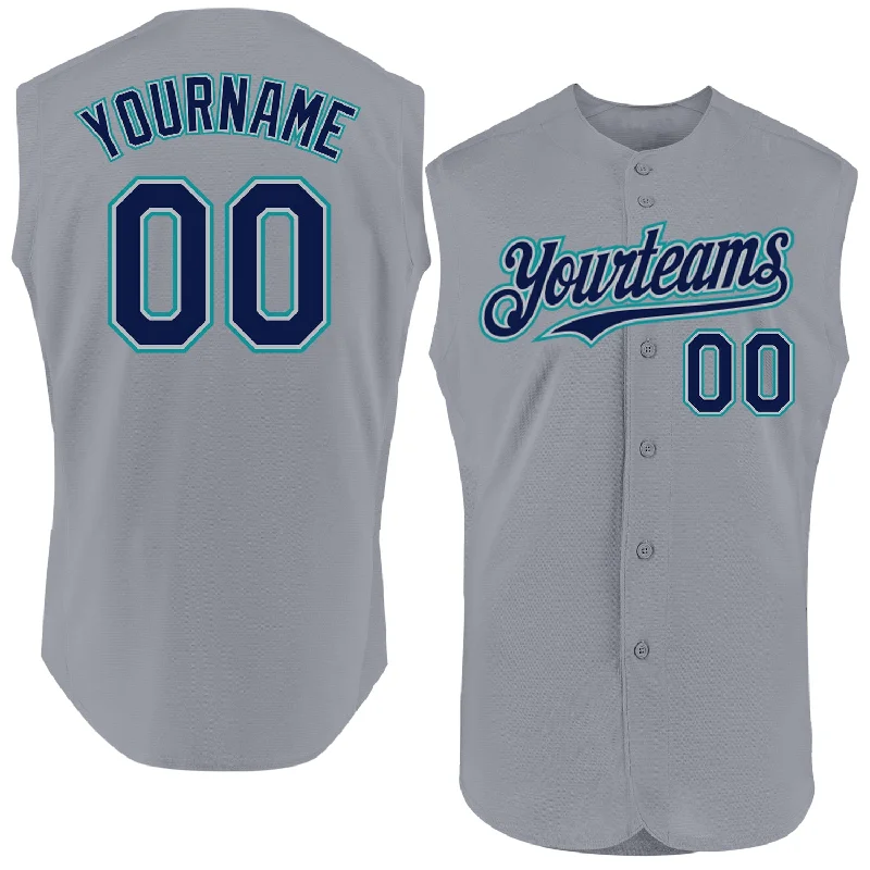 Football Jersey For Casual Wear-Basketball Jersey For Casual Wear-Baseball Jersey With Stripes-Custom Gray Navy-Teal Authentic Sleeveless Baseball Jersey