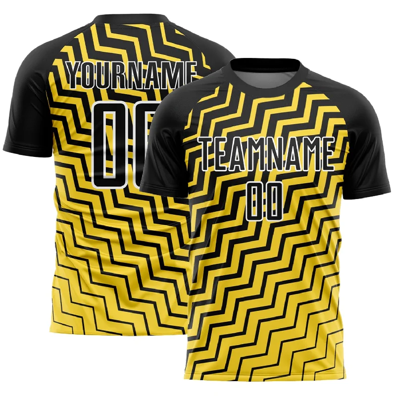 Authentic Football Jersey-Custom Yellow Black-White Geometric Lines Sublimation Soccer Uniform Jersey