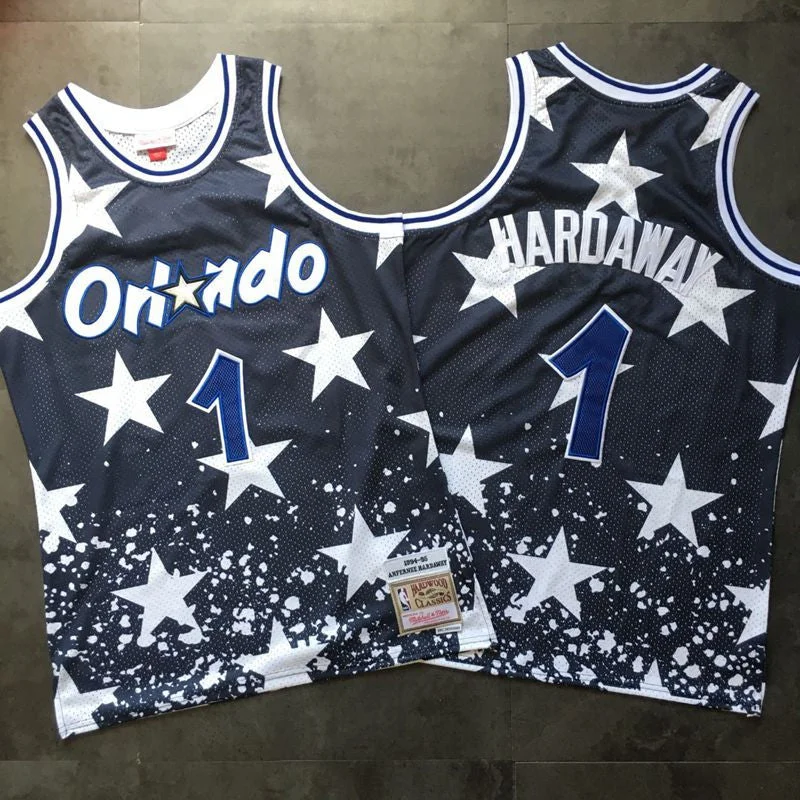 Basketball Jersey For Championship Players-Magic 1 Anfernee Hardaway Navy 1994-95 Hardwood Classics Basketball Jersey