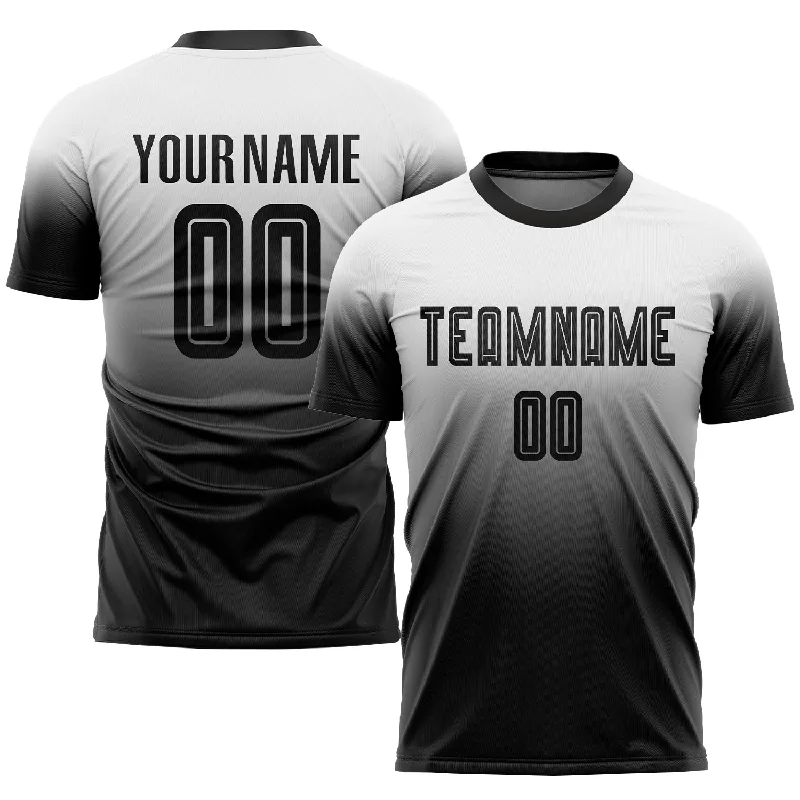 Football Jersey With Breathable Fabric-Custom White Black Sublimation Fade Fashion Soccer Uniform Jersey