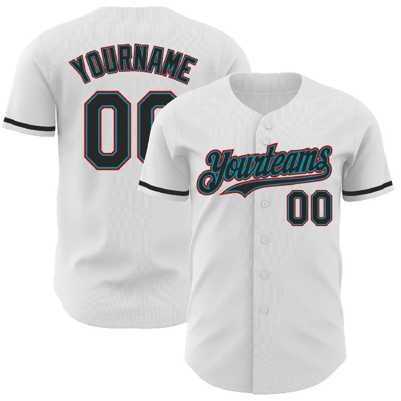 Football Jersey With Machine Washable Fabric-Basketball Jersey With Machine Washable Fabric-Baseball Jersey With Custom Collar Design-Custom White Black Teal-Red Authentic Baseball Jersey