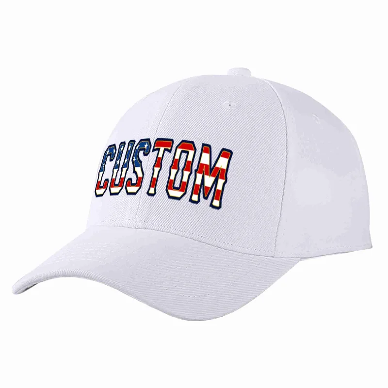 Six-Panel Baseball Cap-Custom White Vintage USA Flag-Gold Curved Eaves Sport Baseball Cap Design for Men/Women/Youth