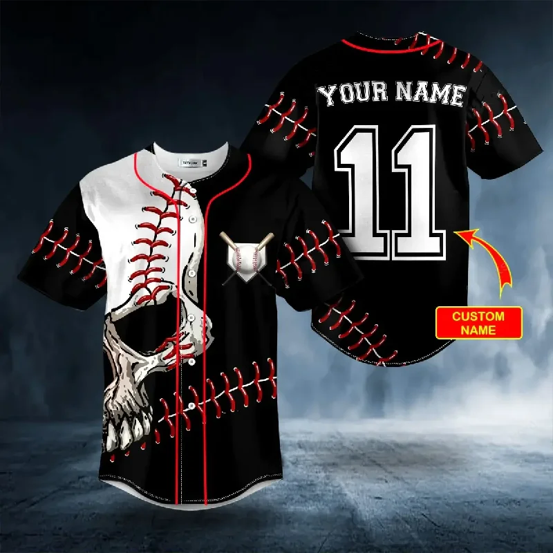 Football Jersey With Team Motto-Basketball Jersey With Inspirational Graphics-Baseball Jersey With Inspirational Graphics-Customized Name And Number 11 Walk-Off Ball N Skull Baseball Jersey Personalized Baseball Shirt