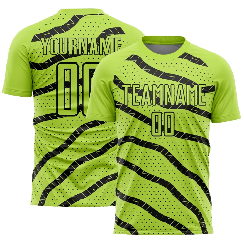 Football Jersey For Casual Wear-Custom Neon Green Black Lines And Dots Sublimation Soccer Uniform Jersey