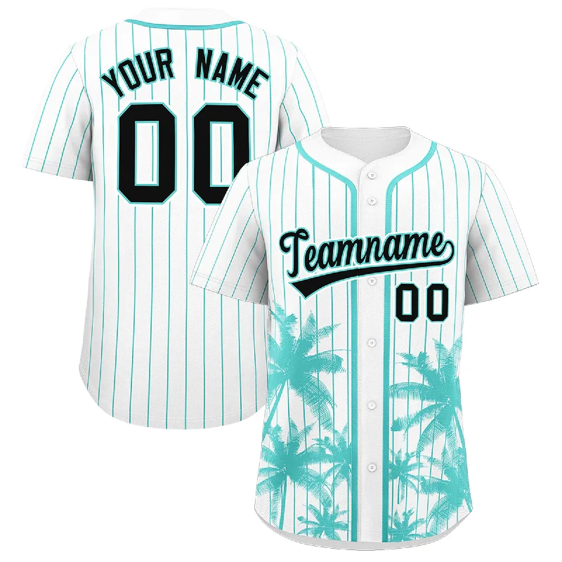 Football Jersey For Casual Wear-Basketball Jersey For Casual Wear-Baseball Jersey With Stripes-Custom White Bright Green Pinstripe Coconut Tree Pattern Authentic Baseball Jersey