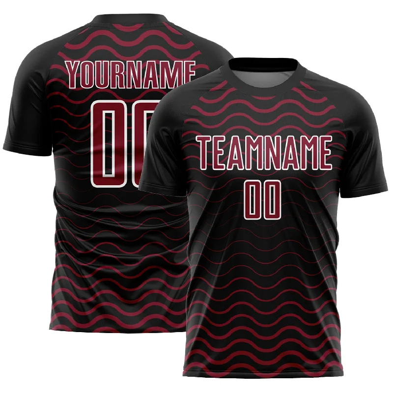 Best Football Jersey-Custom Black Crimson-White Geometric Lines Sublimation Soccer Uniform Jersey