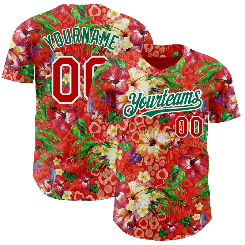 Football Jersey With High School Team Print-Basketball Jersey With High School Team Print-Baseball Jersey With Big Bold Text-Custom Red Kelly Green-White 3D Pattern Design Northeast China Big Flower Authentic Baseball Jersey