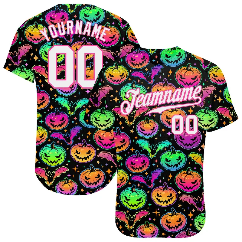 Football Jersey With Elastic Waistband-Basketball Jersey With Elastic Waistband-Baseball Jersey For Charity Events-Coolspod Custom 3D Pattern Bright Multicolored Halloween Pumpkins And Bats Baseball Jersey