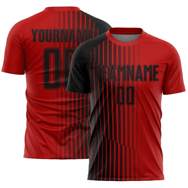 Football Jersey For National Competitions-Custom Red Black Lines Sublimation Soccer Uniform Jersey