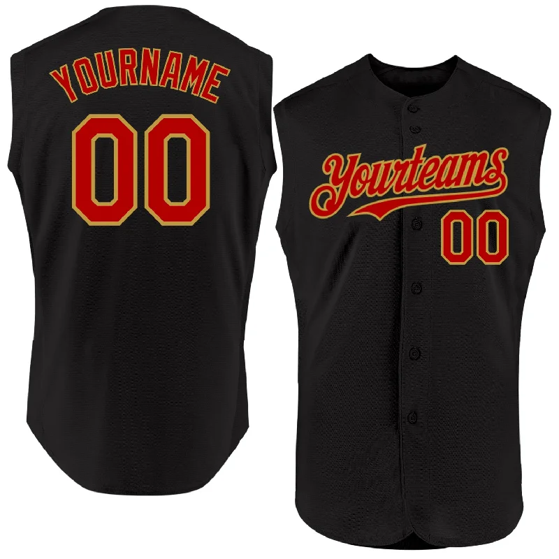 Football Jersey With All-Star Game Design-Basketball Jersey With Hall of Fame Edition-Baseball Jersey With Custom Text-Custom Black Red-Old Gold Authentic Sleeveless Baseball Jersey