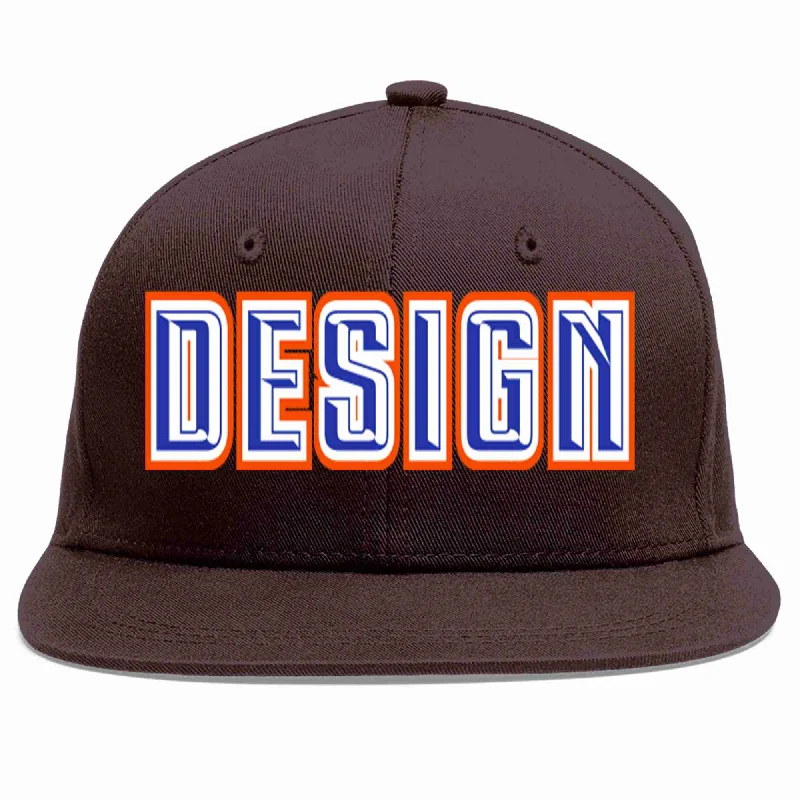 Fishing Baseball Cap-Custom Brown Royal-White Flat Eaves Sport Baseball Cap Design for Men/Women/Youth