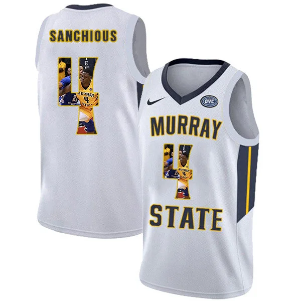 Basketball Jersey For Game Day-Murray State Racers 4 Brion Sanchious White Fashion College Basketball Basketball Jersey