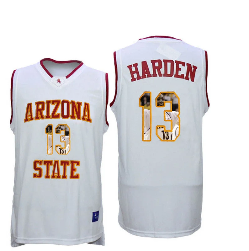 Basketball Jersey For Fan Support-Arizona State Sun Devils 13 James Harden White Team Logo Print College Basketball Basketball Jersey3